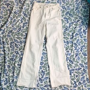 Zara Cream Denim Wide Leg With Raw Hem Jeans
